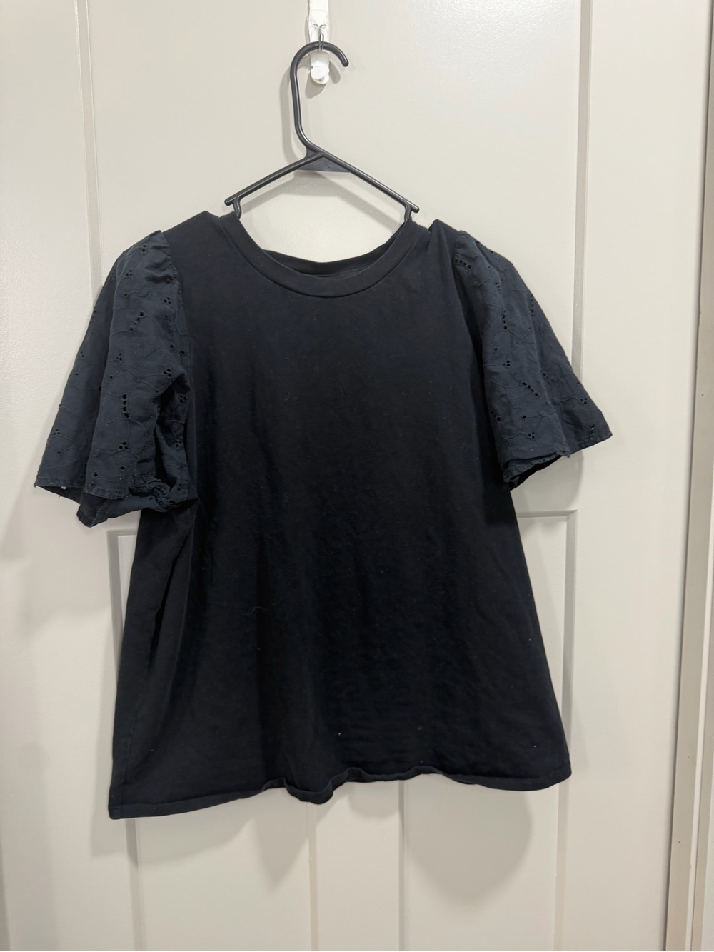 a new day Black Puff Eyelet Short Sleeve Tee